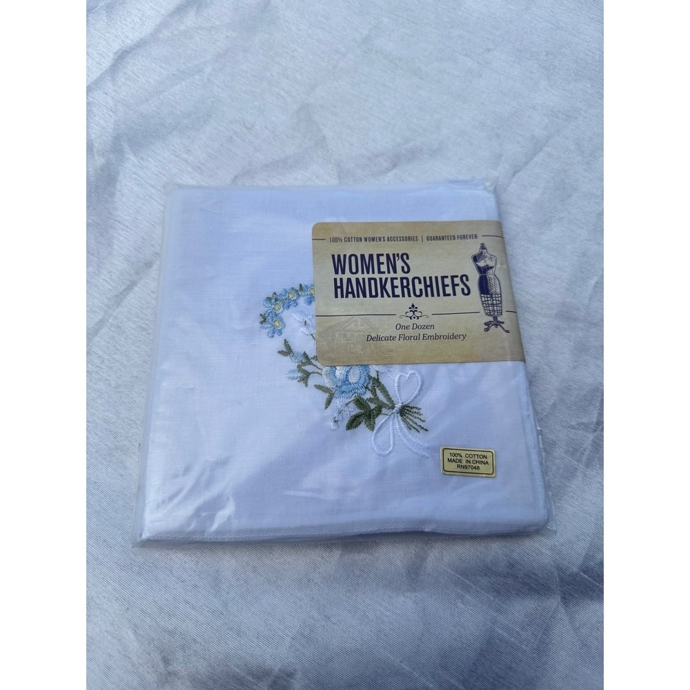 Vermont Country Store Women's Cotton Handkerchiefs 12 Pack Floral Blue 11x11 - Picture 12 of 13